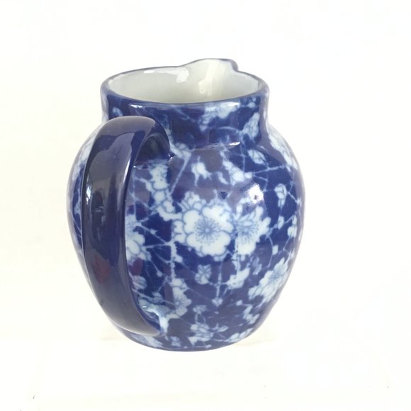 Ironstone China Pitcher Blue White Flow Ware Chintz Floral Marked 4.25" T #1 - Picture 2 of 8